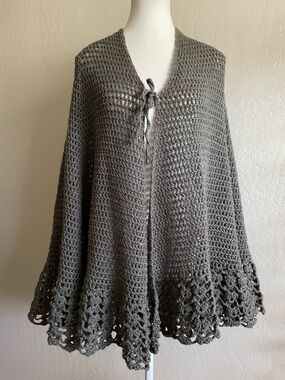 Hand crochet boho green shawl
